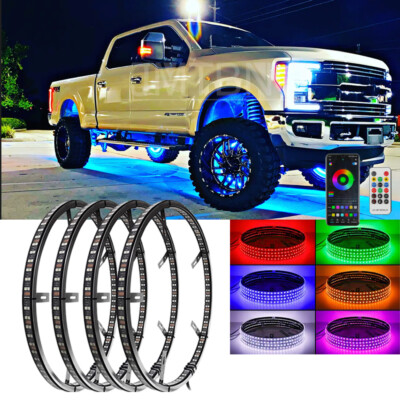 4x 17.5'' RGB LED Wheel Ring Rim Light Neon Bluetooth For Ford F-150 F-250 F-350