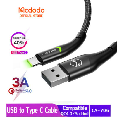MCDODO USB ToType C Fast Charging Cable QC 3.0 LED Data Cable For Samsung Xiaomi