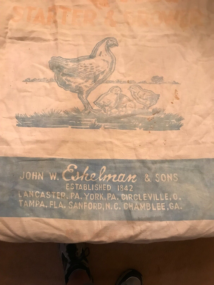 ESHELMAN'S RED ROSE LINEN FEED SACK WITH CHICKENS ON eBay