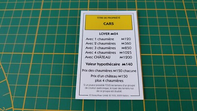 Cars Eigentumstitel Ersatzteil Spiel Monopoly Disney Hasbro #B94
