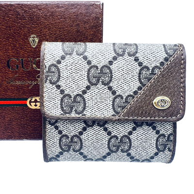 Gucci Auth Old Vintage Coin Purse Case Wallet PVC Leather GG w/Box 