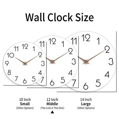 12 Inch Wall Clock - Wooden Silent Wall Clocks Battery Operated Non 12" D_white - Bild 3 von 7