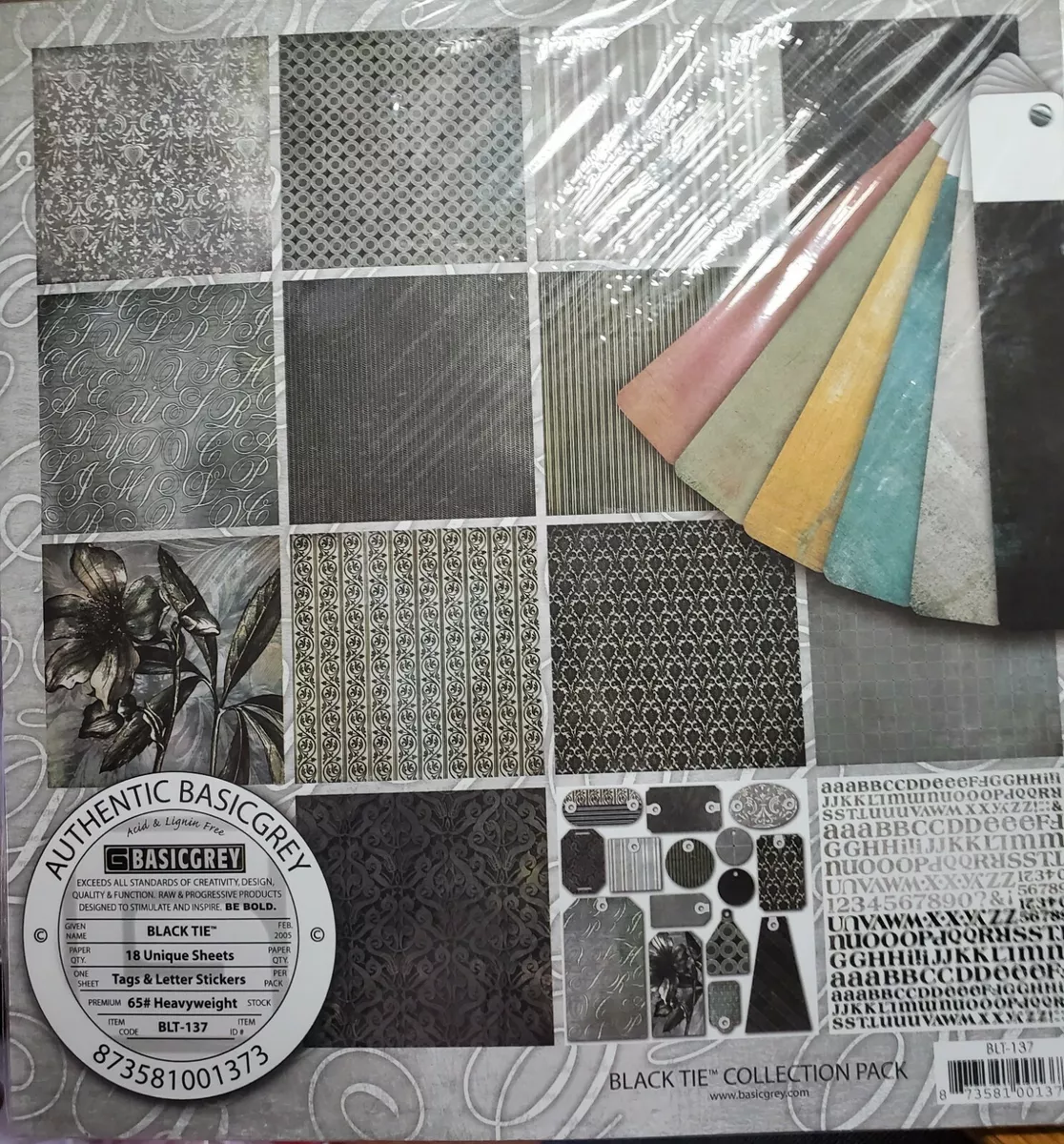 Basic Grey Black Tie 12x12 Scrapbook Paper Collection Pack, rare