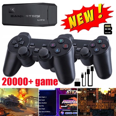 Wireless HDMI 4K TV Game Stick Console Built-in 64GB 15000+Retro Games+2 Gamepad