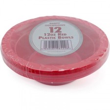24 x 12oz Red Round Plastic Bowls 12 Per Pack As Pictured