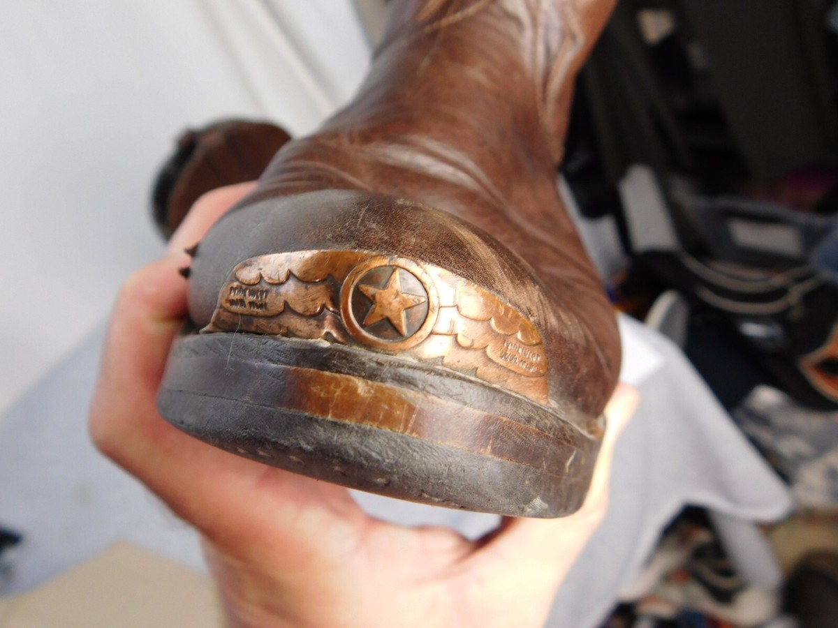 Vtg Code West Cowhide Cowboy Boots Leather Brown Mens 10.5 W/ Brass Tips Toe Texanos: Men main image 4