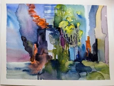 Original Abstract Watercolor Painting 12"x 9" Enchanted Realm