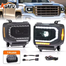KUAFU Black LED Projector Headlights For GMC Sierra 1500/2500HD/3500HD 2014-2019