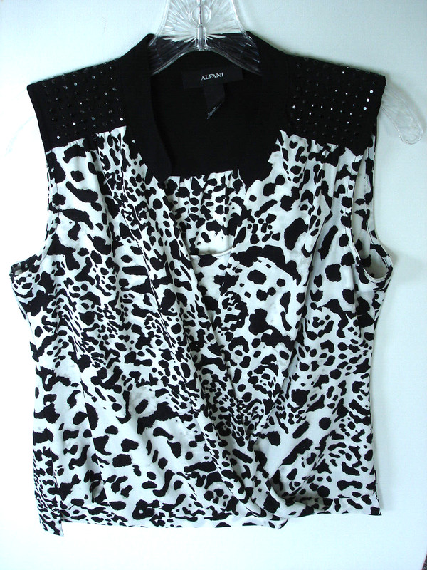ALFANI Woman's Dressy Black Rhinestone Beads White & Black Sleeveless Size 4