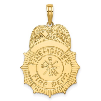 10k Yellow Gold FIREFIGHTER FIRE DEPT. Badge Charm Pendant for Women 1.96g