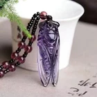 Natural crystal amethyst cicada necklace pendant