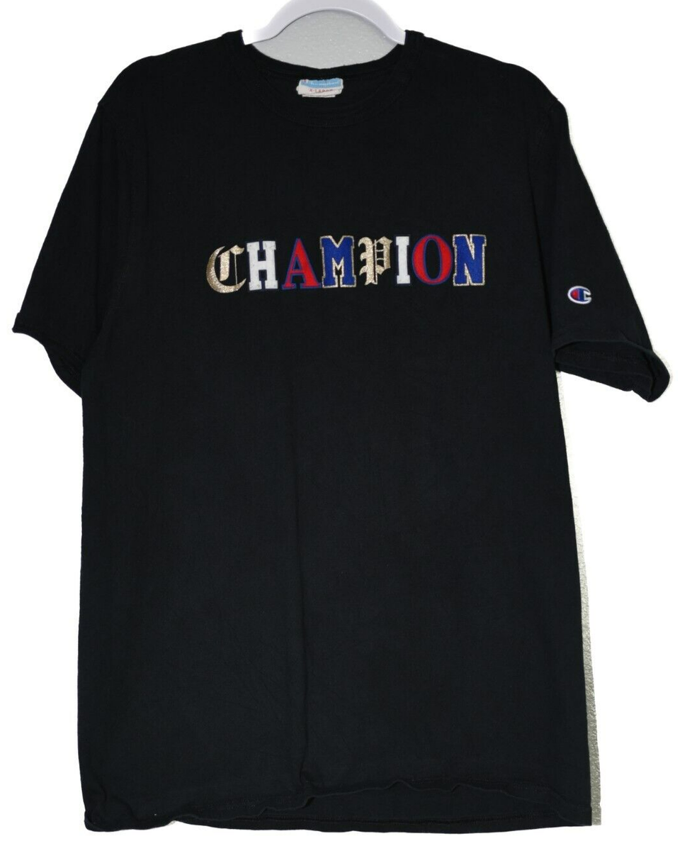 Champion Mens Black Cotton T-Shirt Multicolor Spell Out Logo