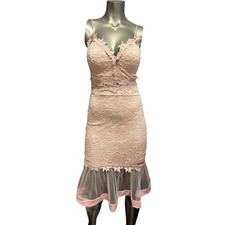 Fashion Nova Womens Pink Floral Lace Mesh Trumpet Midi Dress Style ID0012 Small