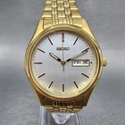 Seiko Watch Men 37mm Silver Dial Gold Tone Daydate Round V743-9009 New Battery