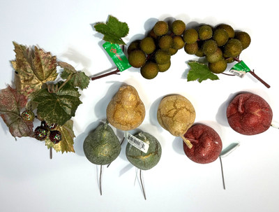 Vintage Sugared Faux Fruit Stems Lot Apples Berries Pears and Grapes