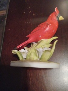 Cardinal Head UP Hand Painted Lefton China on flowers some discoloration RW464