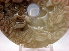 Old Nephrite Jade Stone Carved Round Pendant Dragon Phoenix Pearl Ball #03242603 — photo 3