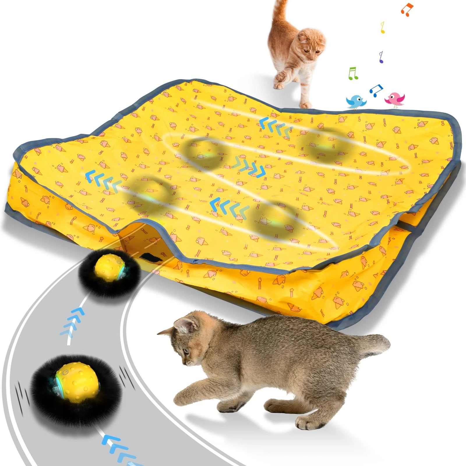 Interactive Cat Toys for Indoor Cats, Electric Cat Ball Fast Rolling in Pouch...