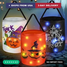 Halloween Trick or Treat Bags with LED Lights 3 PACKS Light Up Buckets