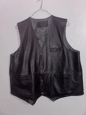 Black  Motorcycle Vest for Men, Dual Pocket, Concealed Carry Leather