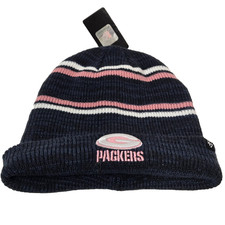 '47 Brand X NFL Unisex Green Bay Packers Striped Knit Beanie Cap Hat Navy Pink