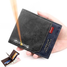 Name Engraving New Big Capacity Men Wallet Card Holder Zipper Male Purse Photo H