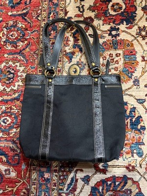 Vintage Y2K Coach Gigi Legacy Black Jacquard Patent Turnlock Tote