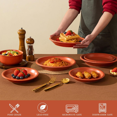 食器 504 Rustic Terracotta Clay Dinnerware Set for 4, 12 Pieces, Microwave