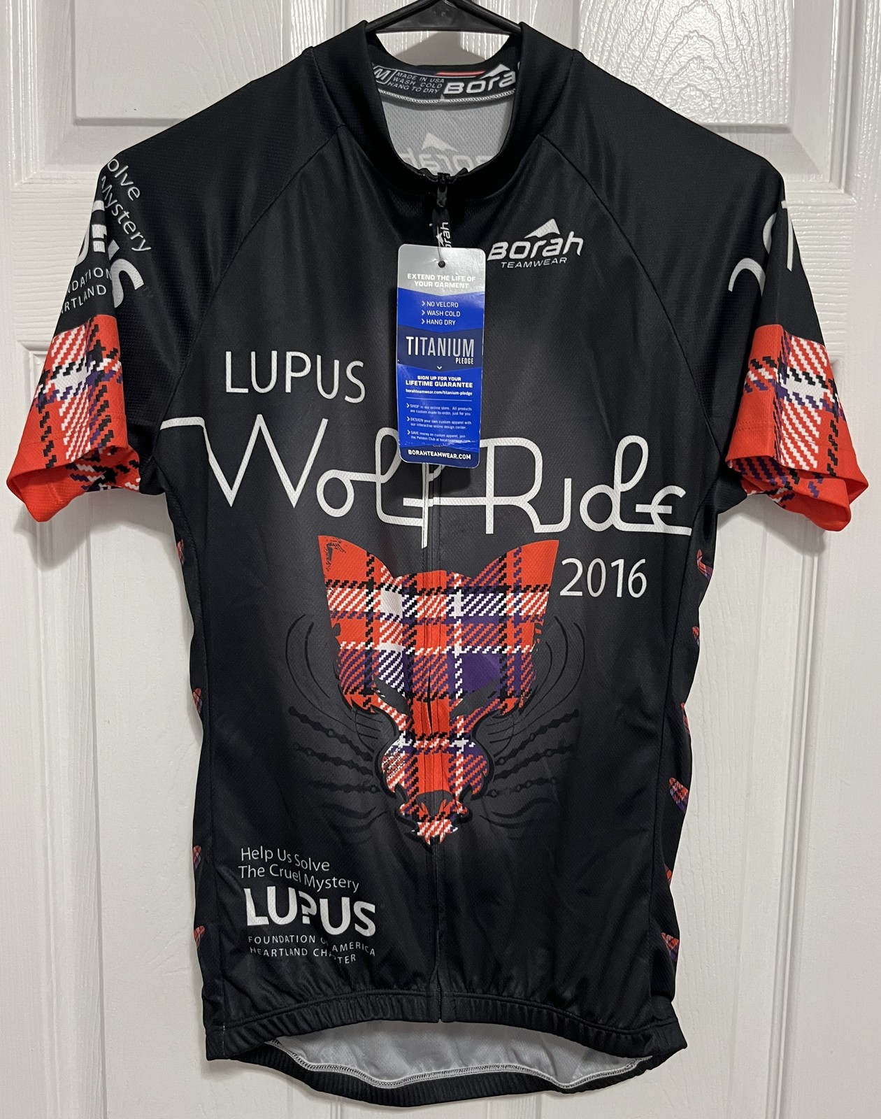 Borah Teamwear Lupus Wolf Ride 2016 Cycling Jersey Black Plaid Size M Made in
