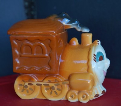 Vintage Sierra Vista Ceramics Choo-Choo Train Cookie Jar Americana Pottery 1940s