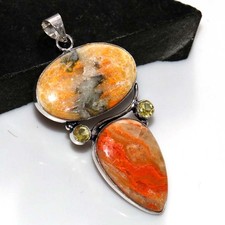 Long Bumble Bee Jasper Citrine 925 Silver Plated Pendant 2.6