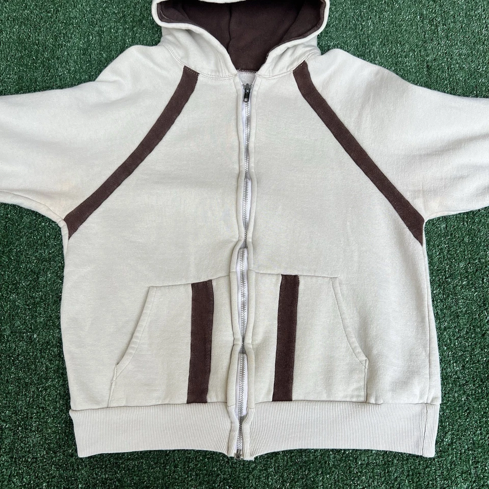 Sudadera con Capucha Cremallera Completa Vintage Años 70 Marrón Crema Corte Raglán ORGULLO Mediana 19x21" Foto 2 de 4