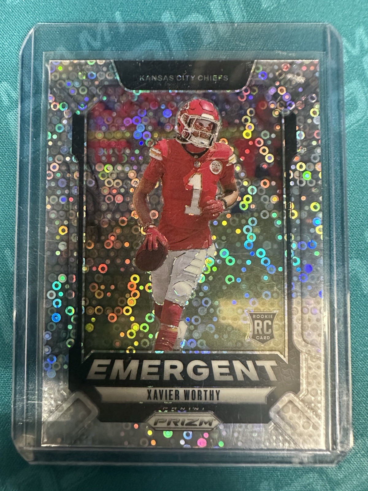 2024 Panini Prizm Xavier Worthy Emergent No Huddle Silver Disco RC #7 Chiefs