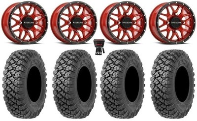Raceline Krank 14'' Wheels Red 30'' Alpha Tires Honda Pioneer 1000 / Talon