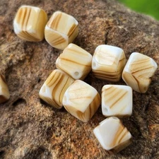 Vintage Old German Glass Beads | Cube | Striped Earthy Porphyr | Set of 10