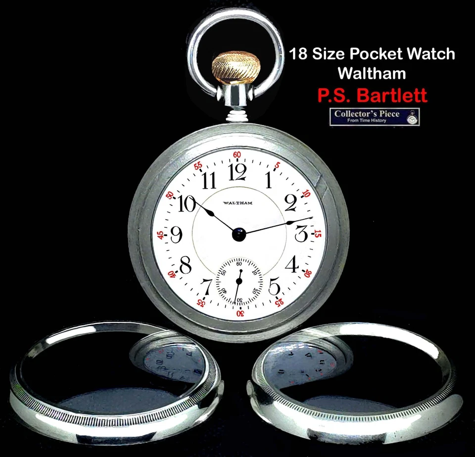 Display Case 18 Size High End Pocket Watch Waltham P.S. Bartlett Working - Image 4 of 4
