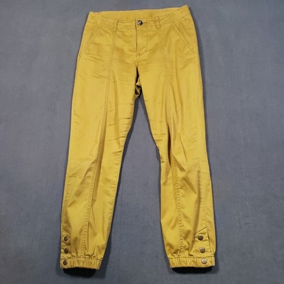 Cabi Mariner Jogger Pants Womens 2 Mustard Yellow Utility Cargo Snap Cuff