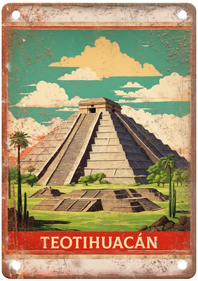 San Juan Teotihuacn y San Martn Mexico Retro Poster Metal Sign T3343