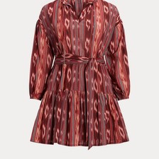 Lauren Ralph Lauren Geo Striped Belted Cotton Voile Ikat Dress SZ. 12