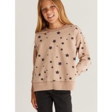 Z Supply Girls Modern Weekender Star Print Crewneck Sweatshirt Large 12-14 Tan