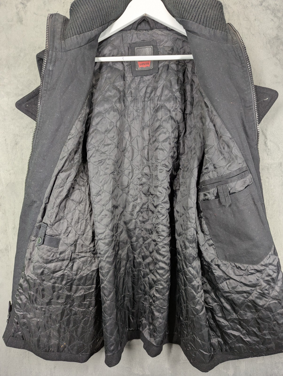 Levis Pea Coat Size XL Wool Blend Button & Zip  fully lined & Padded Black image 9