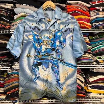 Y2K million guy anime graphic button up shirt