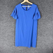 Lime And Chili Dress Women M Blue Shift Midi Hook & Eye Short Sleeve