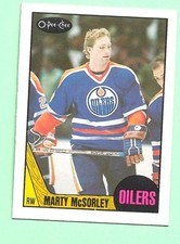 (1) MARTY MCSORLEY 1987-88 O-PEE-CHEE # 205 OILERS  ROOKIE NM  CARD (N0481). rookie card picture