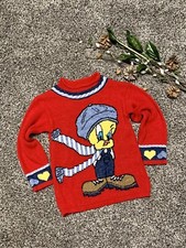 Kids Vintage 1993 Looney Tunes Tweety Bird Winter Sweater Size 5-6