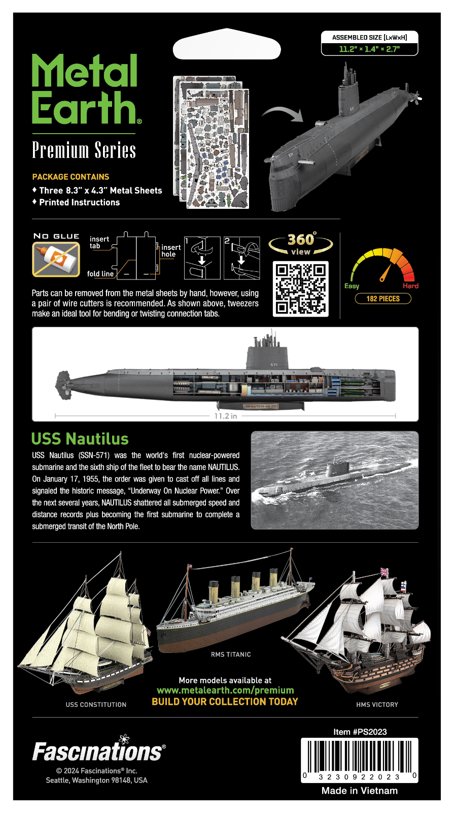 Fascinations Premium Series USS NAUTILUS Submarine Ship Metal Earth 3D ...