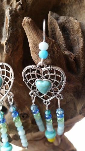 Sacred geometry earrings flower of life heart blue pastels green yellow dream - Picture 4 of 6