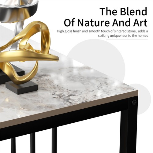 Narrow Entryway Console Table Sofa Table Plants Flower Lamp Storage w/ Stone Top - Picture 6 of 18