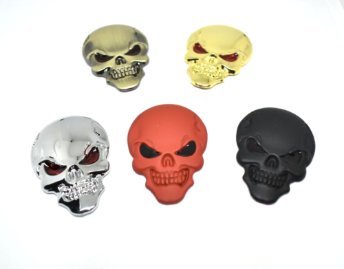 2 x 3D métal tête de mort emblème crâne logo autocollant badge voiture voiture voiture  - Photo 1/6