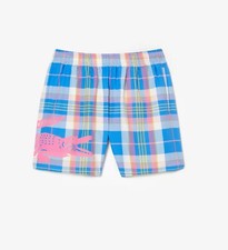 Lacoste Mens Swim Shorts Blue Check Large Logo MH5644 51 CDG